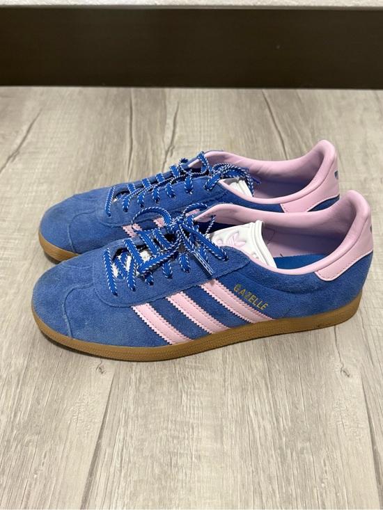adidas Shoes - adidas Blue Suede Sneakers with Pink Stripes
